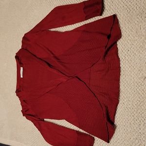 Deep red knit open cardigan
